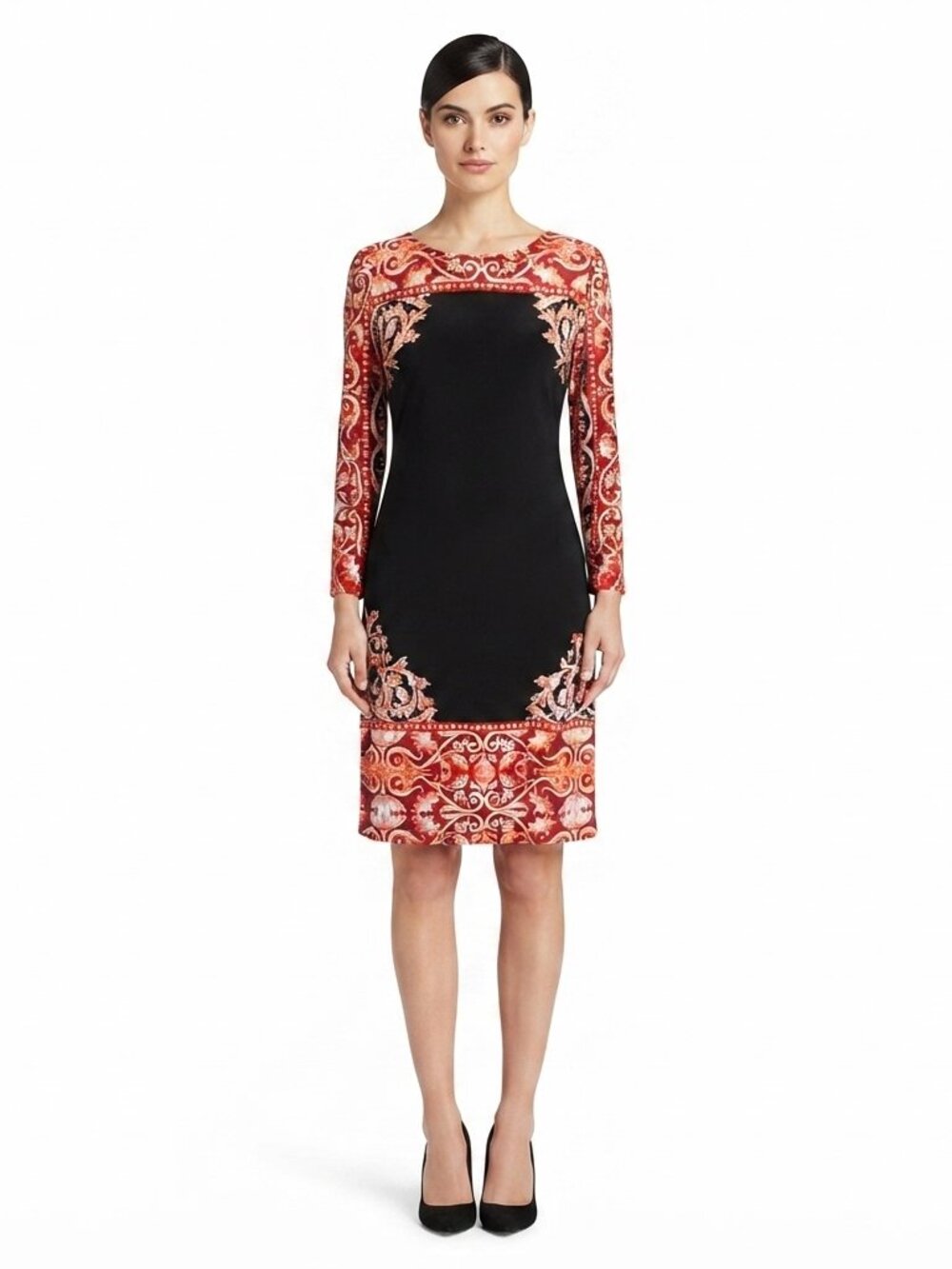 INC Pull On Crew Neck Stretch Shift Baroque Print Dress- Sz. Sm